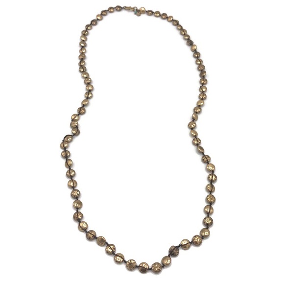 Lucky Brand Gold Tone Thread Wrapped Round Discs Beaded Strand Necklace - Picture 6 of 9